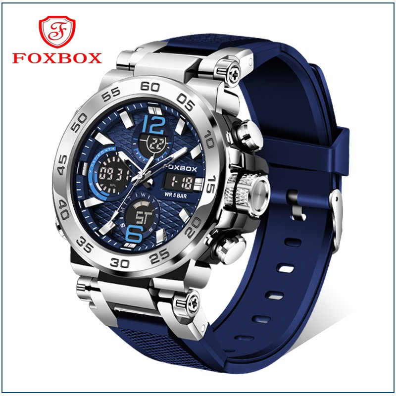 FOXBOX Watch original For Men LED Waterproof Sport Electronic Luminous Quartz Silicone Wristwatch Date Alarm LIGE Men Watches