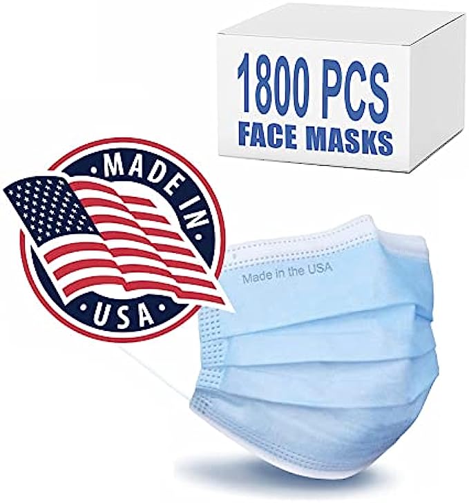 Brightt [1800 pcs] Made In USA ASTM Level 3 Face Mask 4 ply Disposable Masks Facial Cover, Elastic Ear Loops, For Adults &amp; Kids Blue