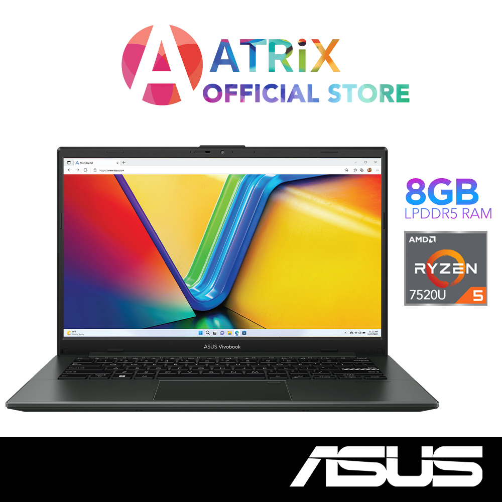 【Express Delivery】ASUS Vivobook Go 14 | E1404FA-NK106W | 14" FHD | Ryzen 5 7520U | 8GB RAM | 512GB SSD | Win11 | 1Y
