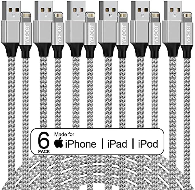 [Apple MFi Certified] 6Pack[3/3/6/6/6/10ft] iPhone Charger Lightning Cable Compatible iPhone 13/13Pro/12Pro Max/12Pro/12/11Pro Max/11Pro/11/XS and More-Silver&amp;White