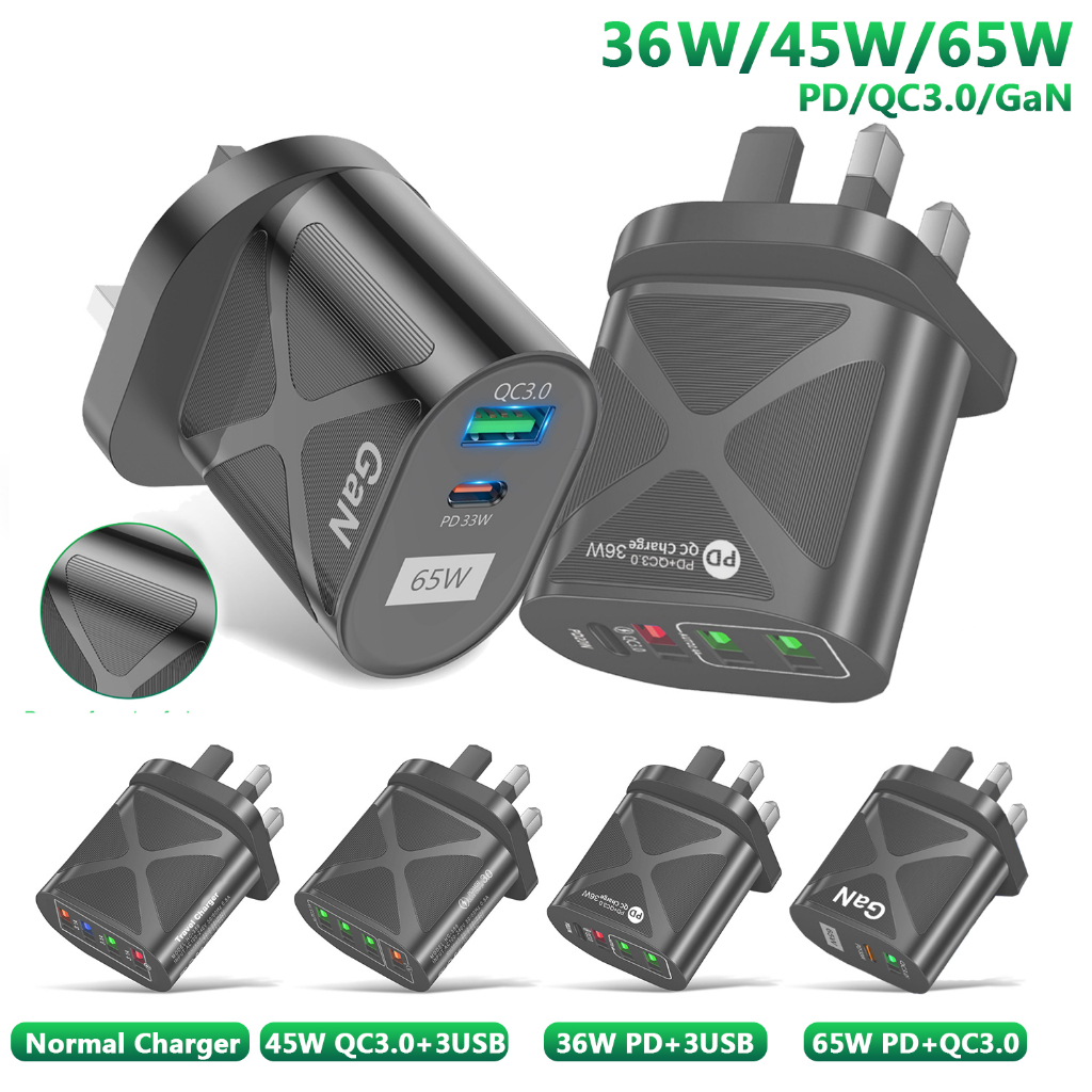 Normal/45W/36W/65W GaN Fast Charge Adapter For Mobile Phone Type C PD Quick Charger US/UK/EU Plug