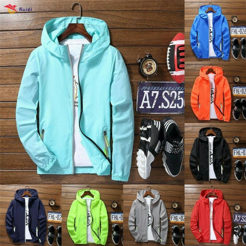5 colors Oversize Men Waterproof Wind Breaker Quick Drying Sport Outwear with Zipper Hoodie Jacket (Sun Protection Clothing)
