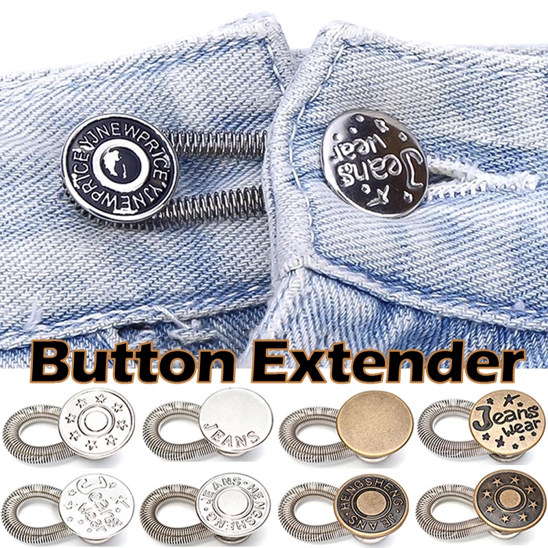 1PC Vintage Adjustable Metal Button Extender Waist Extenders Buttons Waistband Expander Free Sewing Retractable Buckles Metal Spring Skirt Pant Jeans Accessories