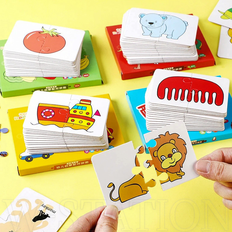 32Pcs Toddler Matching Card - Early Montessori Education Puzzle Toy ​- Cartoon Animal Fruit Truck Pattern ​- Graph Card Matching Game - Children Shape Cognitive Training Jigsaw