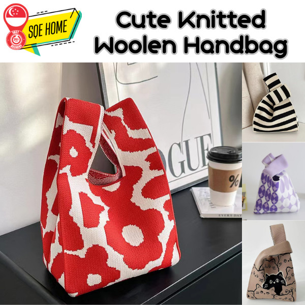??SG Stock?? Cute Handbag Knitted Woolen Bag Casual Tote Bag Lunch Box Bag