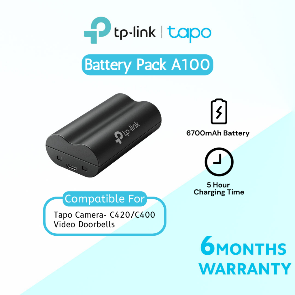 TP-Link Tapo A100 6700mAh Battery Pack | 5 hour Charging Time | 6-way protection | Compatible with Tapo Camera Tapo C420